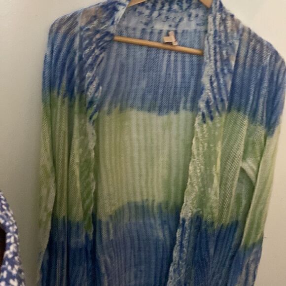 Reba Open Cardigan Ombré Tassels blue and green Large - Picture 4 of 14